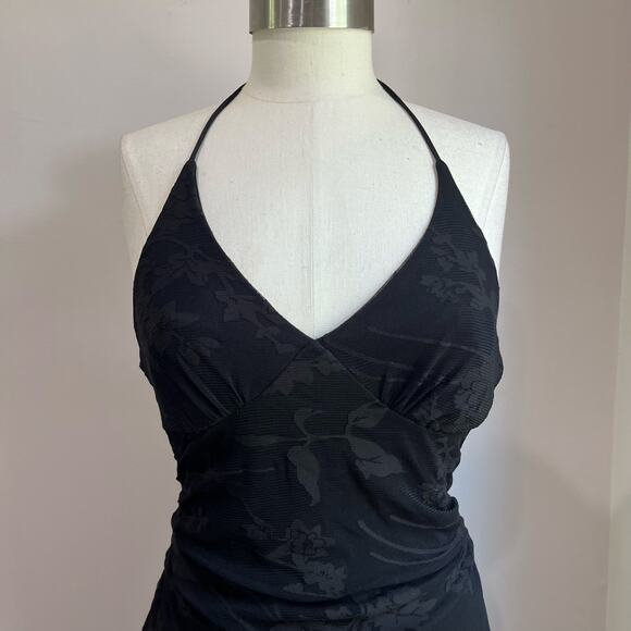 Y2K La Chateau Asymmetrical Hem Black Halter Whimsigoth Lace Dress Size Small - Picture 4 of 10